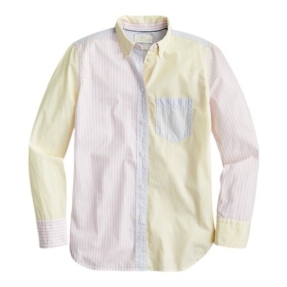 J Crew Womens Classic Fit Poplin Shirt~Size 10~Cocktail Stripe Yellow Top L15 14 - Picture 2 of 13